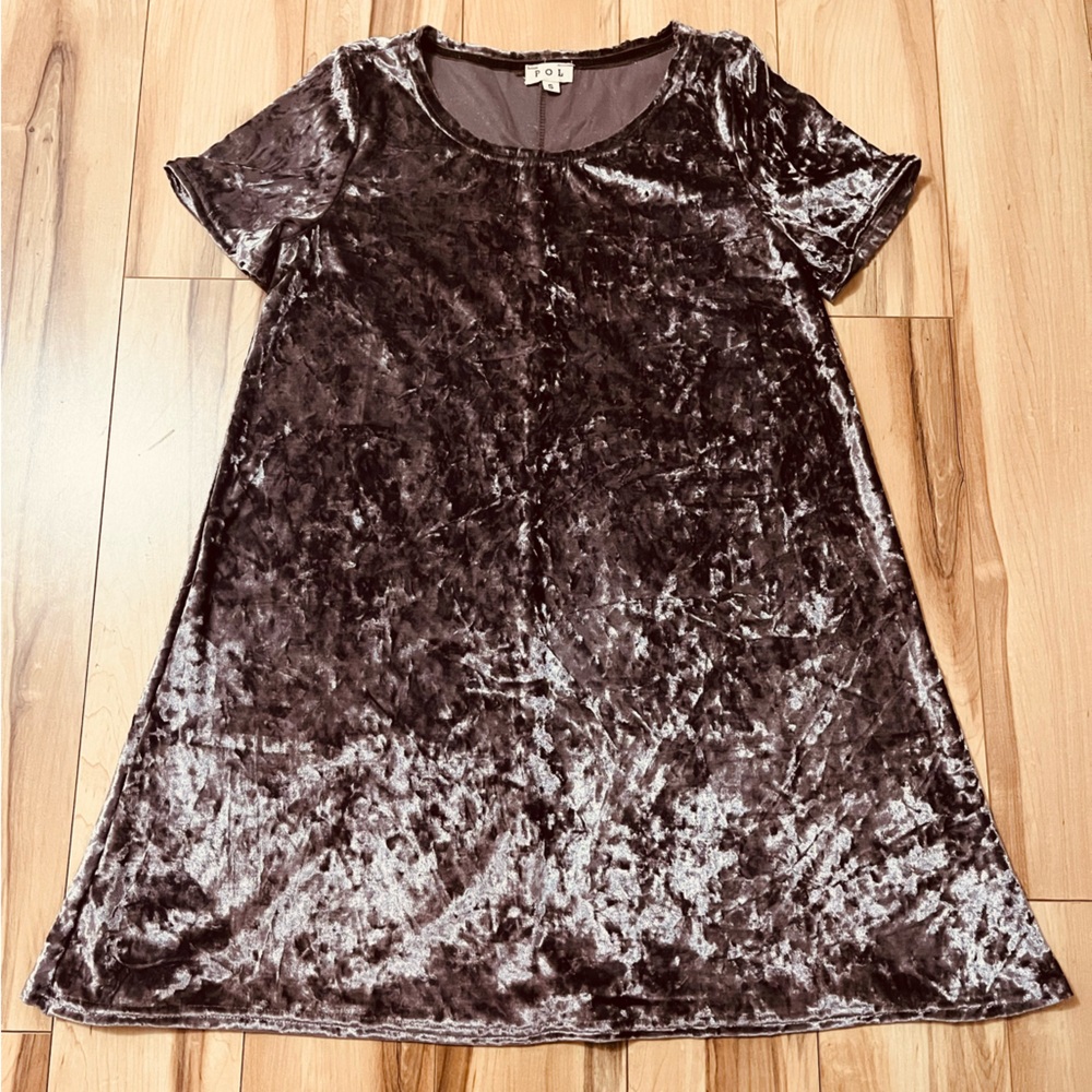 Anthropologie Pol T Shirt Dress Women's Small Crushed Velvet Purple Mini Dress‎